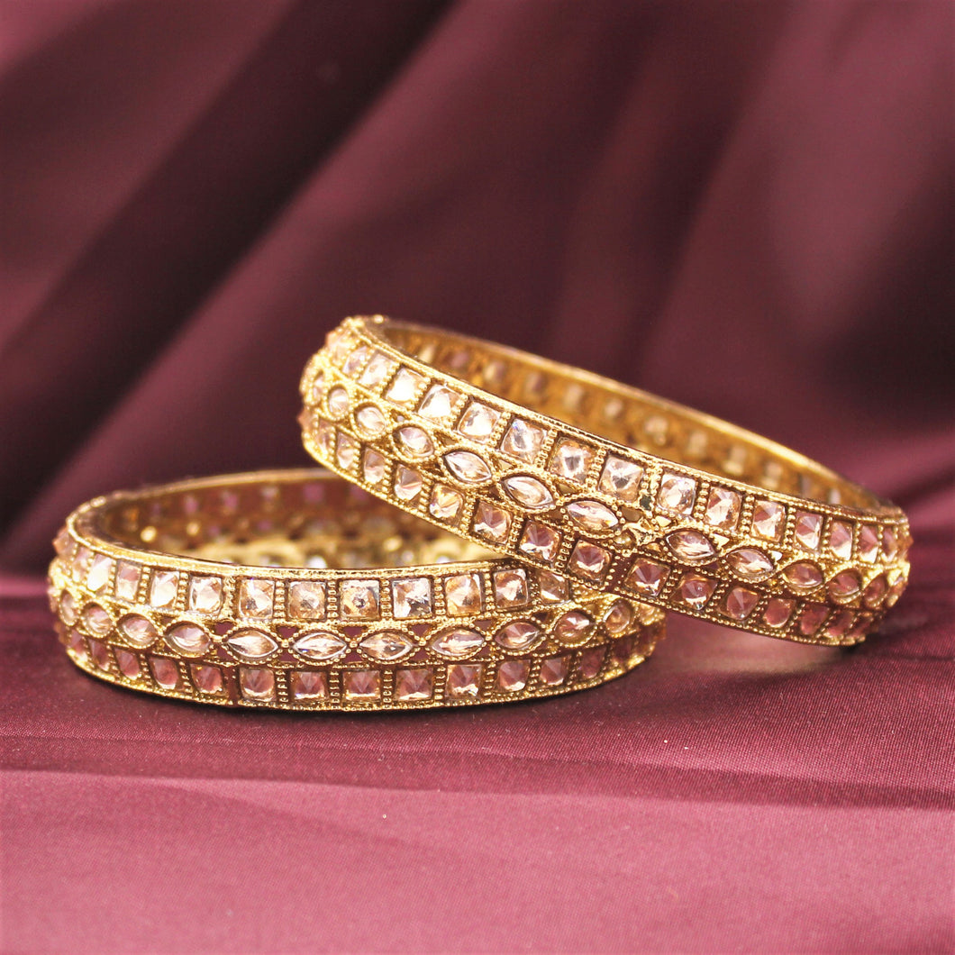 Brass Based Bracelet Pair with Kundan Centre and Side by Leshya