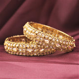 Classic Antique Gold Bracelet Pair with Running Kundan Stones by Leshya (Plus Size)