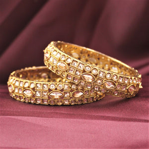 Classic Antique Gold Bracelet Pair with Running Kundan Stones by Leshya
