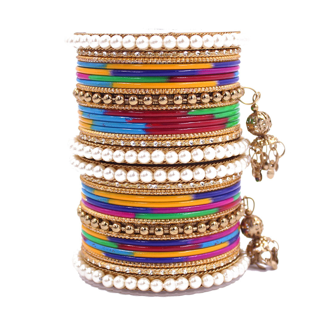 Traditional Solid Coloured Bangle Set with Pearl and Jhumki by Leshya ...