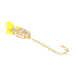 Yellow Kundan Beaded Necklace with Earring & Maang Tikka by Leshya