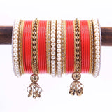 Traditional Solid Coloured Bangle Set with Pearl and Jhumki by Leshya