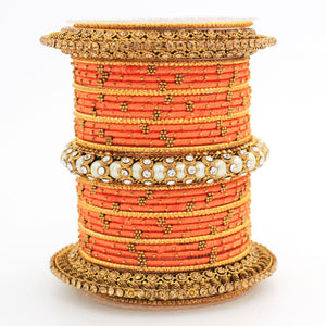 Traditional Thread bangle set with Pearl centre kada by Leshya