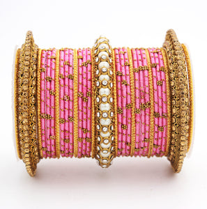 Traditional Thread bangle set with Pearl centre kada by Leshya