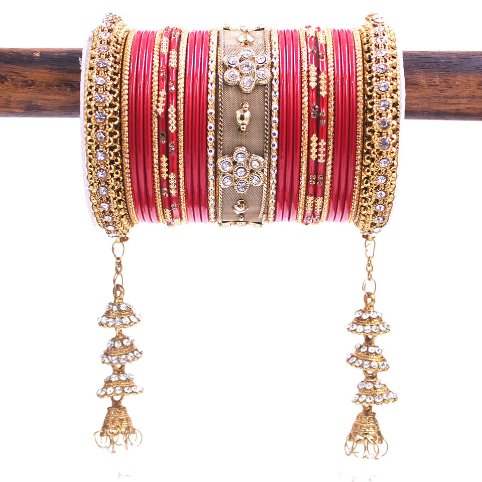 Bridal Red and Gold Silk Thread Hanging/ Latkan Bangles |Saubhagyavati.in
