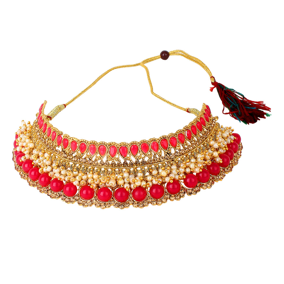 Traditional Golden Stone and Pearl Bangle Set by Leshya