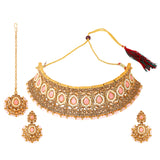 Traditional Matte Red Jewellery Set with Kundan by Leshya