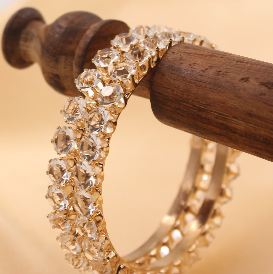 Beautiful Set of 2 Rose-Gold Running stone Bracelets by Leshya