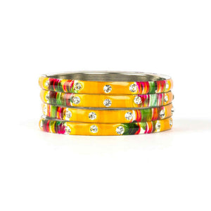 Colored Meenakari Bracelet With Hand Painted Print Design And Running Stones